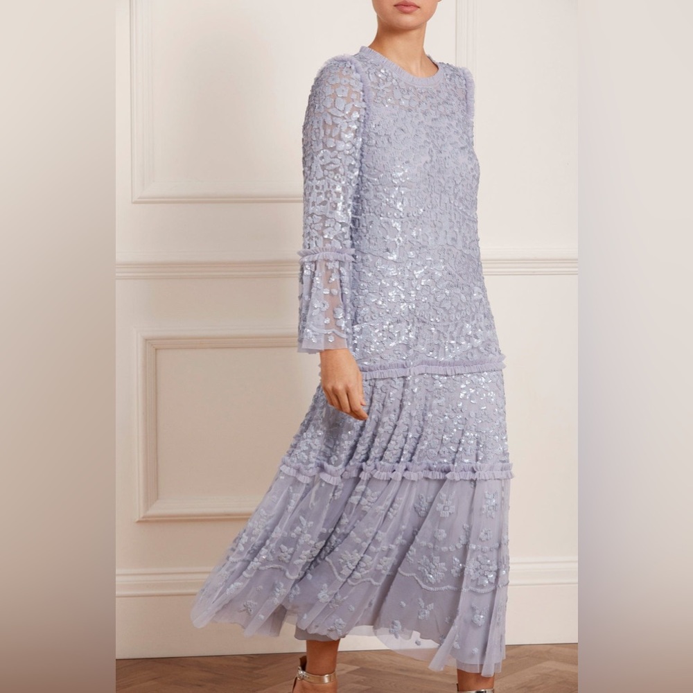 BRAND NEW NEEDLE & THREAD ANNIE SEQUIN TIERED ANKLE GOWN